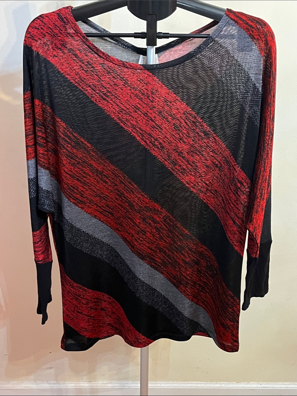 Madison Red and Black Diagonal Stripe Sheer Tunic